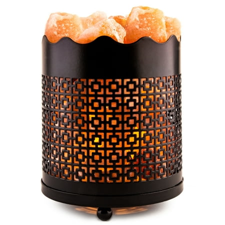 CRYSTAL DECOR Natural Himalayan Salt Lamp with Salt Chunks in Cylinder Design Metal Basket with Dimmable Cord