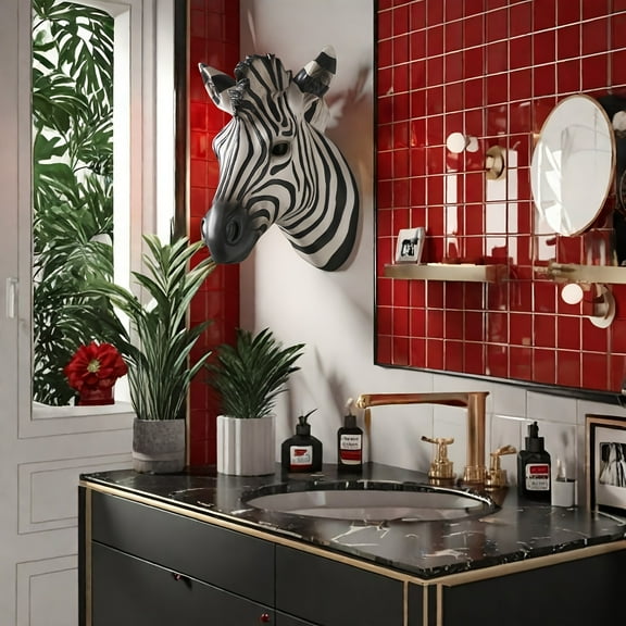 Boho Style Zebra Head Wall Hanging - Resin Animal Decor for Home, Hand-Painted Creative Craft, Housewarming Gift, No Feathers, Electricity-Free, Nordic Simple Design