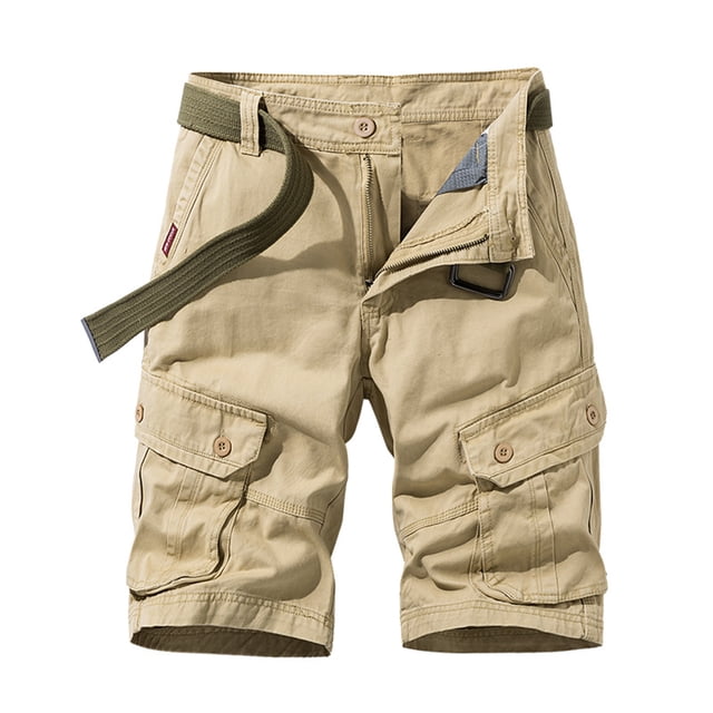 jsaierl Cargo Shorts for Men Casual Pocket Zipper Buttons Solid Leisure Time Tooling Short Pants