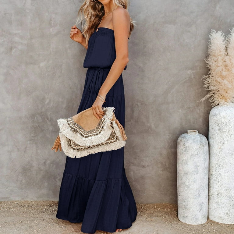 APEXFWDT Women's Strapless Bandeau Summer Long Dress Off Shoulder Beach Maxi Dress Bohemian Backless Flowy A Line Long Maxi Dress - Walmart.com APEXFWDT Women's Strapless Bandeau Summer Long Dress Off Shoulder Beach Maxi Dress Bohemian Backless Flowy A Line Long Maxi Dress - Walmart.com