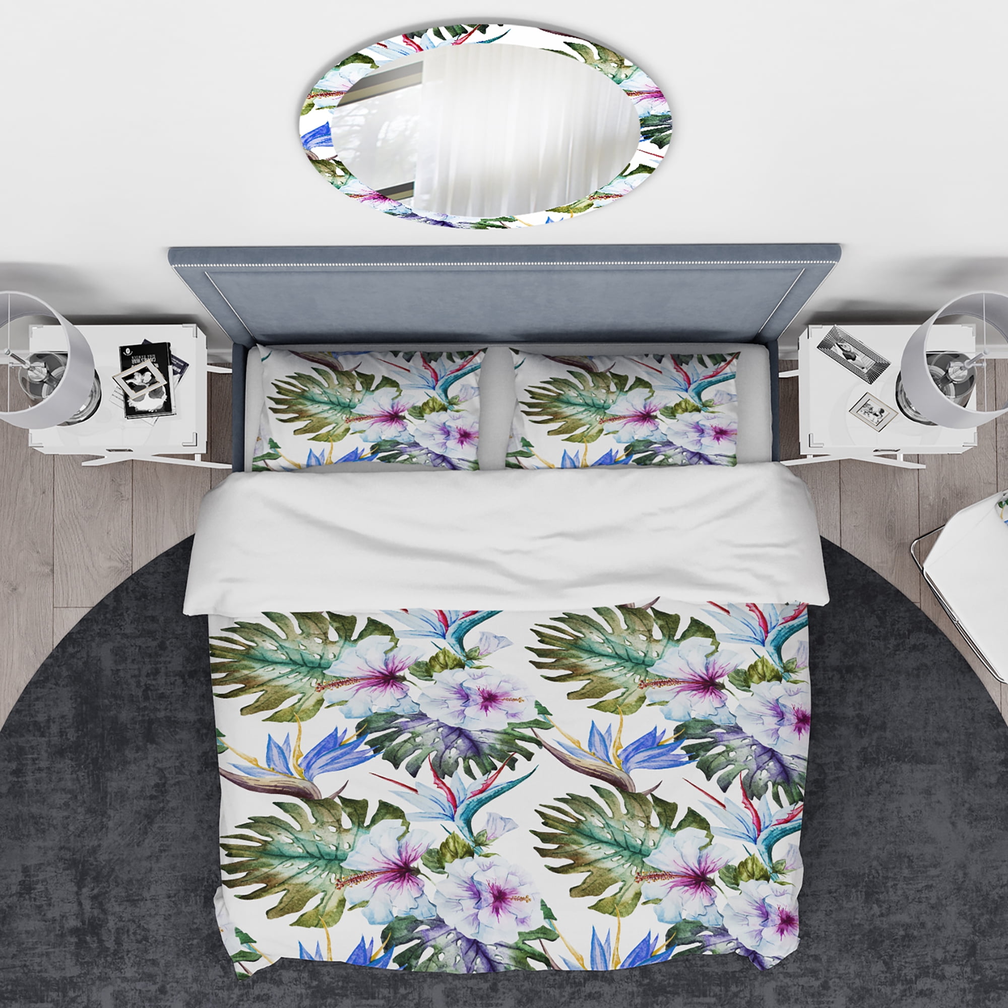 Designart 'Watercolor Hibiscus Patterns' Tropical Duvet Cover Set