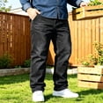 thumbnail image 7 of DENTOYOU Men's Jeans Comfort Flex Waist Relaxed Fit Denim Big & Tall Straight Jeans Black 43, 7 of 7