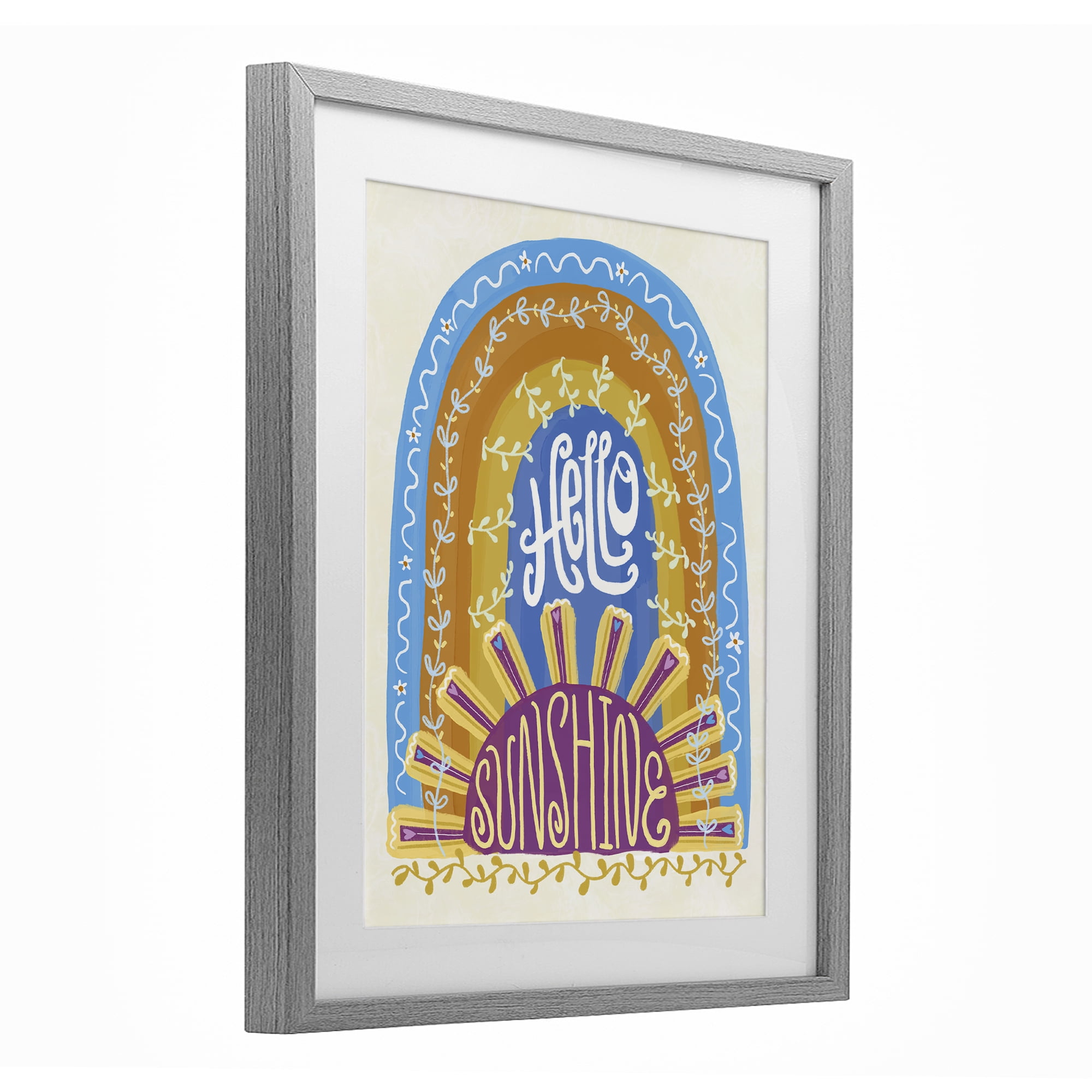 Stupell Industries Boho Hello Sunshine Gray Framed Print Under Glass, design by Connie Summers