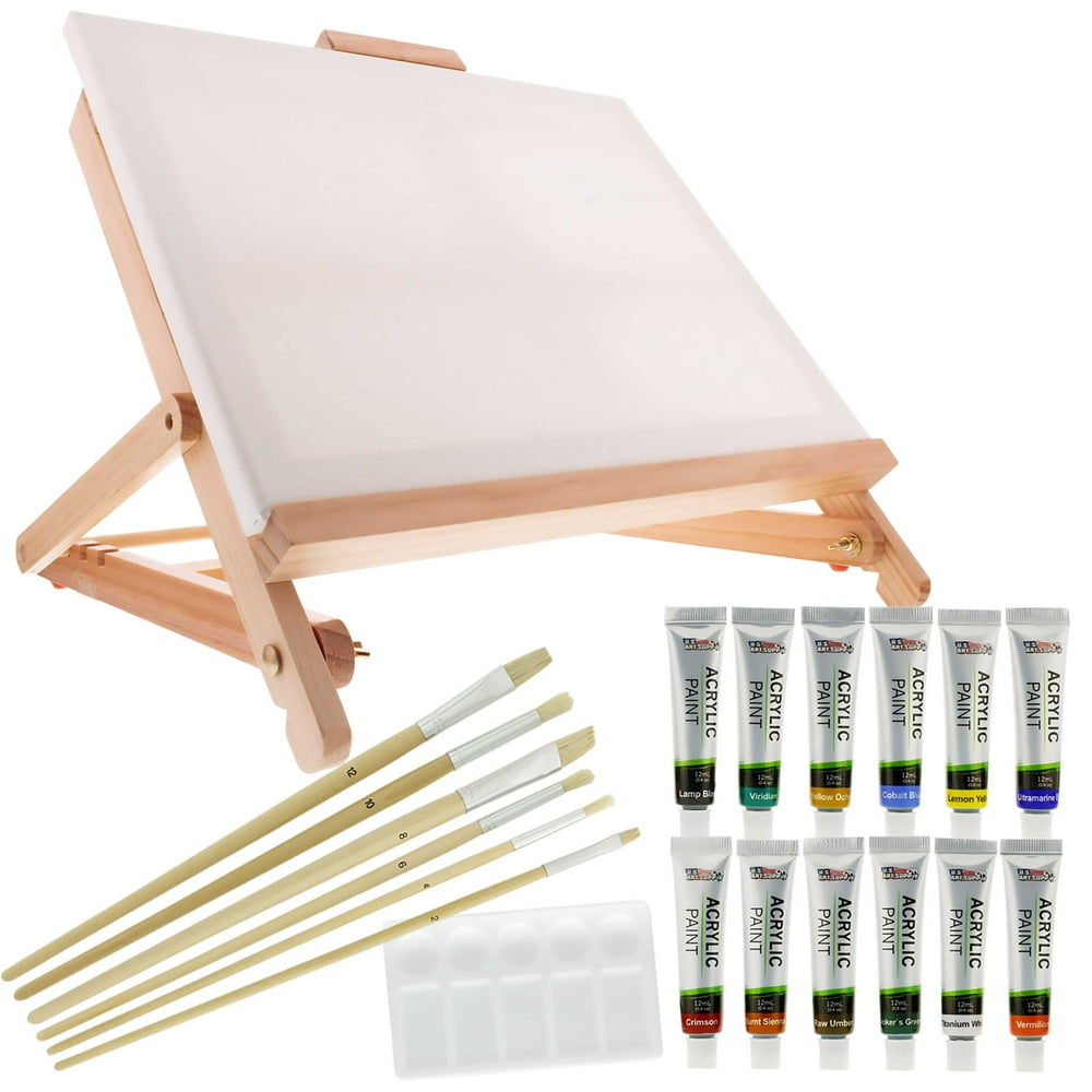 US Art Supply 21Piece Acrylic Painting Set with Table Easel, Canvas