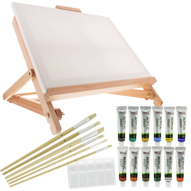 US Art Supply 21Piece Acrylic Painting Set with Table Easel, Canvas