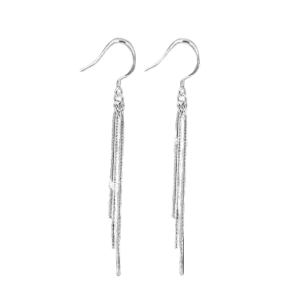 Triple Tassel Dangling Silver Snake Chain Earrings for Woman Special Occasion Evening Out