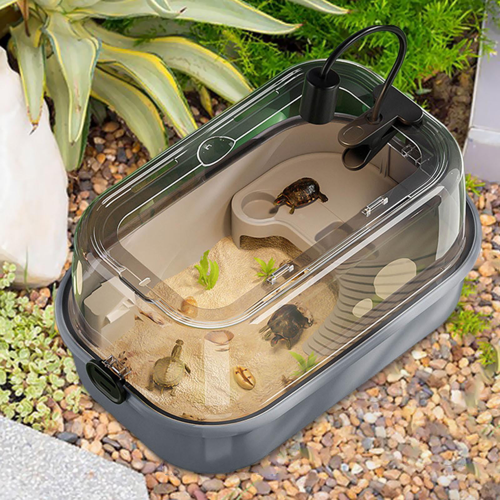 TOOYFUL Turtle Aquarium Reptiles Turtle Detachable Easy to Change Water Turtle Habitat Turtle Tank for Terrapin Turtle Tortoise Amphibians Gray