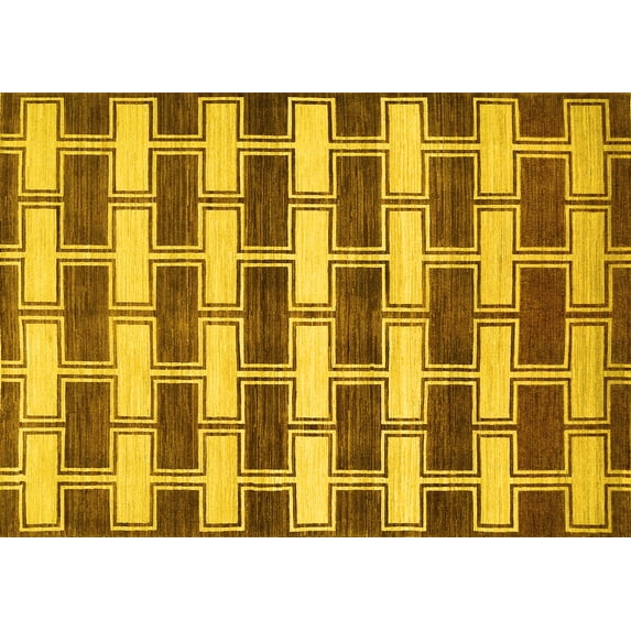 Ahgly Company Machine Washable Indoor Rectangle Abstract Yellow Contemporary Area Rugs, 5' x 7'