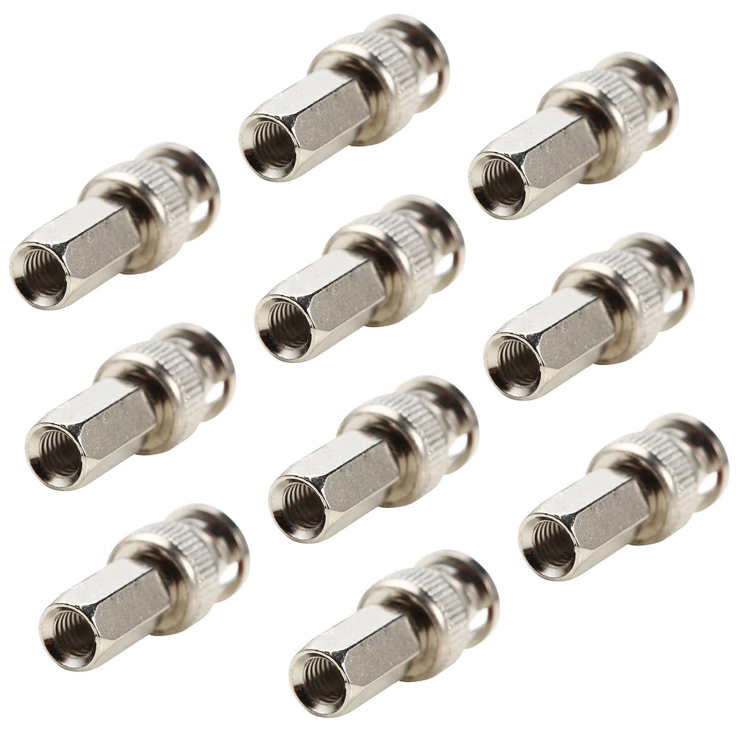UHPPOTE BNC Male Hexagon Coaxial Connector Adapter Splitter Coupler Stainless (Pack of 10)