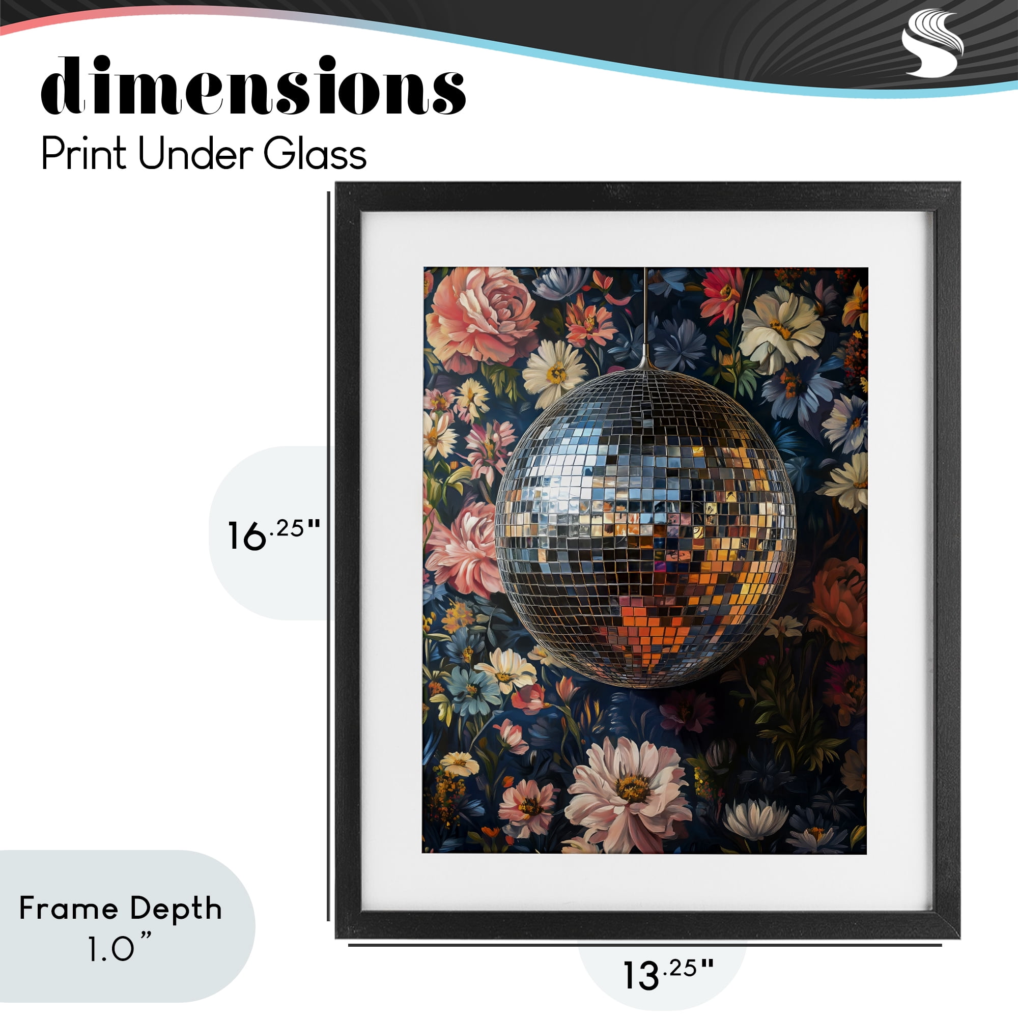 Stupell Industries Floral Disco Ball Reflection Black Framed Print Under Glass, design by LSR Design Studio