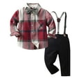 thumbnail image 1 of Gibobby Conjunto niño Camisa de manga larga para niños pequeños, Tops y pantalones a cuadros, 3 uds., conjunto de pajarita para niños y caballeros, monos(Rojo, 12-18 Meses), 1 of 2