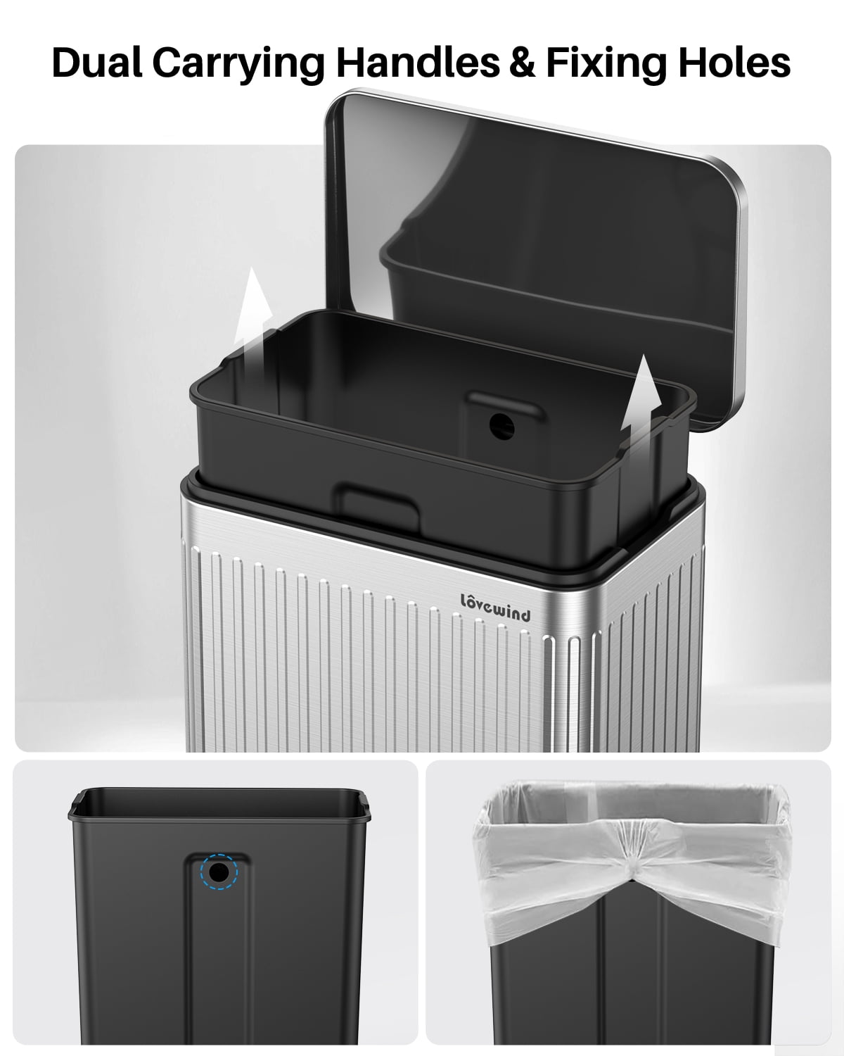 16 Gallon Stainless Steel Trash Can,60L Large Footstep Garbage Can with Removable Inner Bucket, Fits 20-Gallon Bags,Bin for Kitchen Office