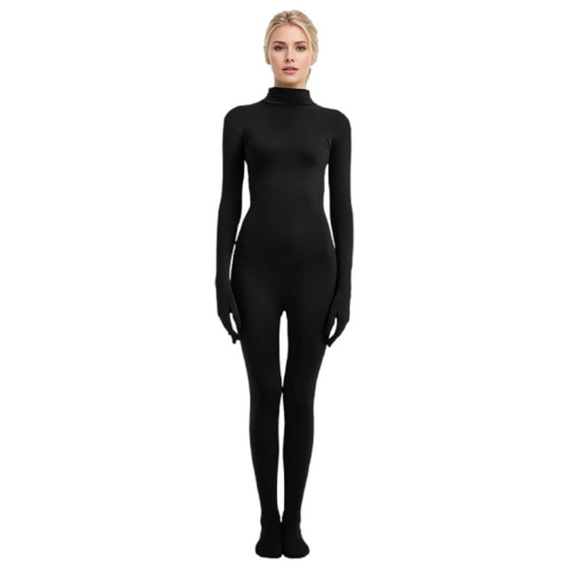 Dsscvnef Robe de Court pour Femmes Justaucorps Complet avec Manches Longues et Jambes Couleur Unie pour Danse Performance et Scène Corset devant Bottes en Dentelle Hauteur Genou