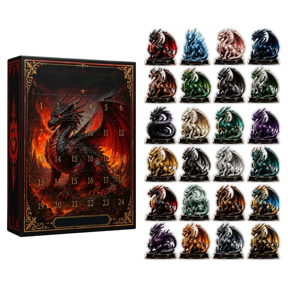 Dragon Advent Calendar 2026, 24 Days Christmas Countdown Calendar with Fantasy Dragon Acrylic Figurine Ornaments, Collectible Tabletop Decor, Holiday Surprise Gift for Dragon Fans