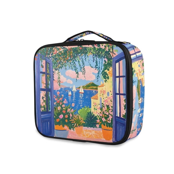 FORMRS Travel Makeup Bag Large Capacity Train Case Cosmetic Organizer with Adjustable Dividers, Blue Window