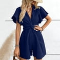 thumbnail image 5 of ZHYou Short Sleeve Jumpsuits for Women Cotton Flowy Loose V Neck Lightweight Casual Summer Short Rompers,Navy,Size XL, 5 of 6