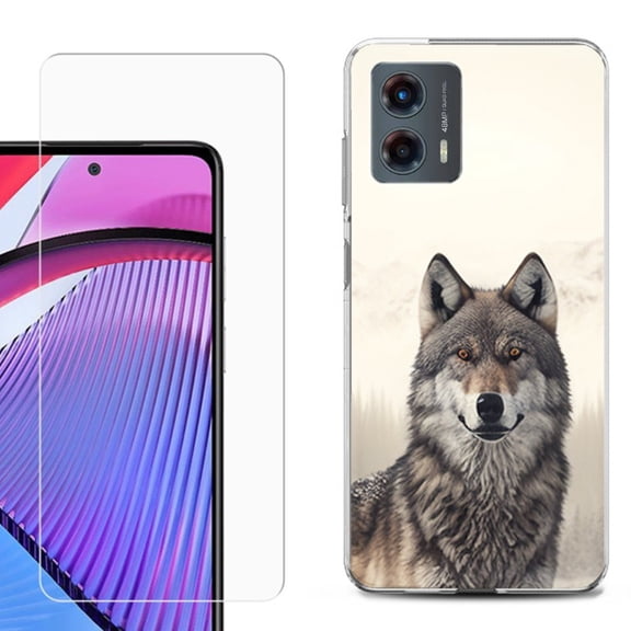 OneToughShield ® Compatible with Motorola Moto G 5G 2023, Shockproof Phone Case, with Tempered Glass Screen Protector - Wolf Snow