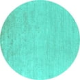 thumbnail image 1 of Ahgly Company Machine Washable Indoor Round Solid Turquoise Blue Modern Area Rugs, 8' Round, 1 of 4