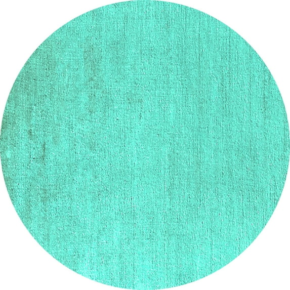 Ahgly Company Machine Washable Indoor Round Solid Turquoise Blue Modern Area Rugs, 8' Round