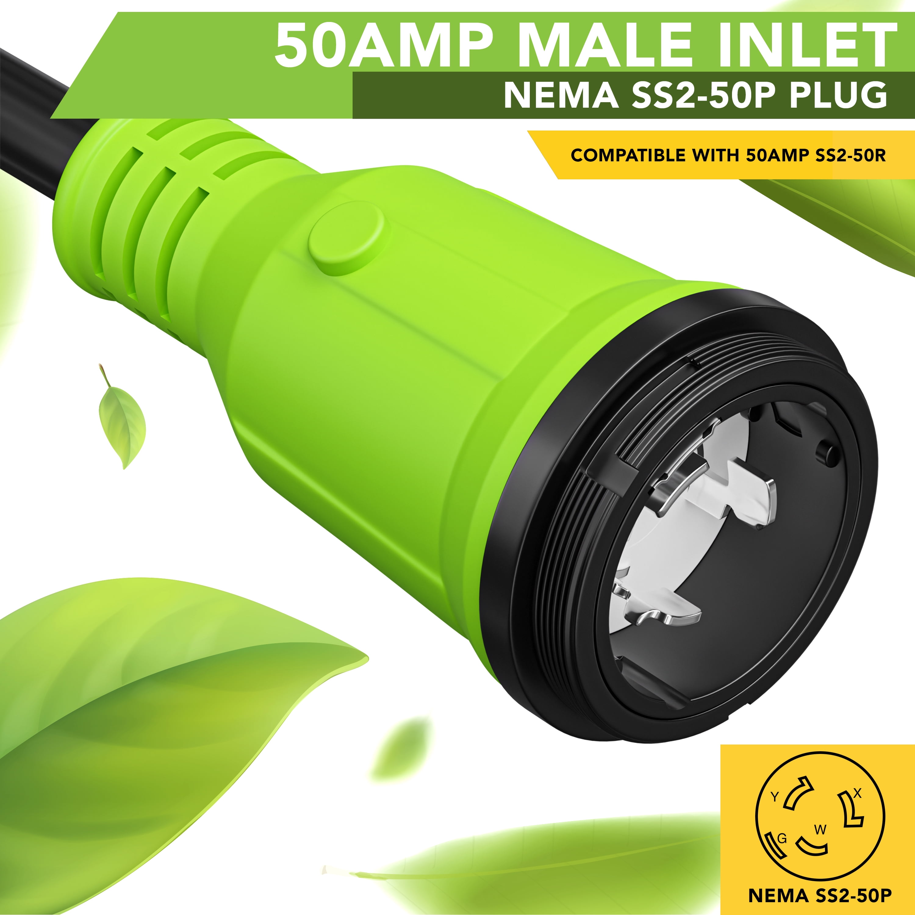 Leisure Cords 18" 90-Degree Dogbone RV Adapter 50 Amp Female with Twist Lock and LED Power indicator and 50 Amp Male with Twist Lock (50 Amp Male Twist - 50 Amp Female Twist)