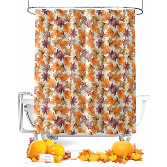 Fall Shower Curtain Autumn Maple Leaves Bathroom Curtains with Hooks, Waterproof Fabric Orange Red Leaf Thanksgiving Bath Shower Curtains Set for Bathroom Bathtubs Decor 72x72 Inch