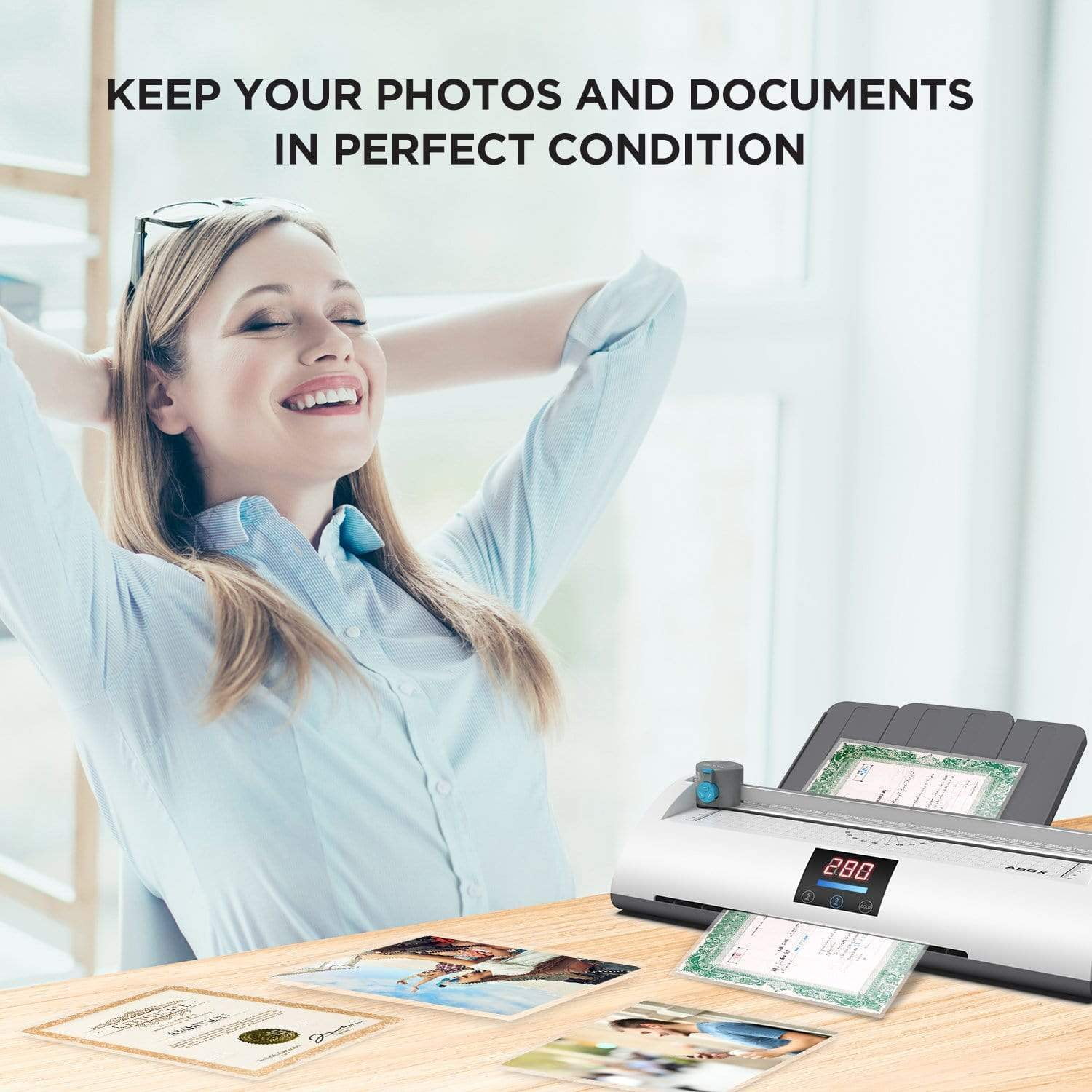 Buy ABOX Laminator Machine, A4 Thermal Laminating Machine with Feeding Tray, Trimmer, Corner