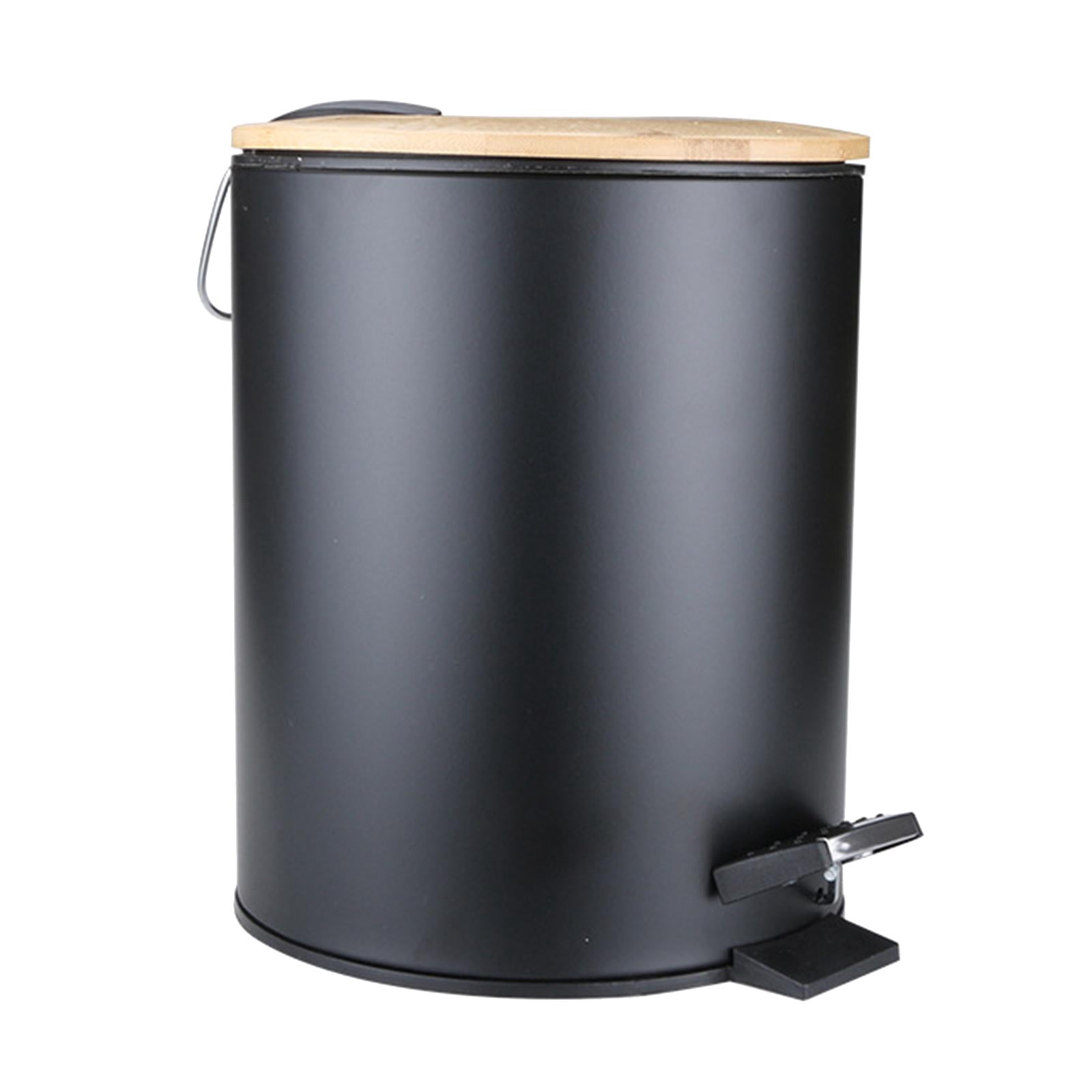 Axioma Mini Bathroom Trash Can with Bamboo Lid , Round Step Garbage Container Bin with 5L Black