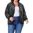 thumbnail image 2 of DARING DIVA Plus Size Sequin Sparkle Long Sleeve Front Zip Bomber Jacket 2X Silver, 2 of 6