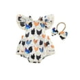 thumbnail image 1 of FAROOT Baby Girl Summer 2 Piece Set Rooster Print Lace Square Neck Ruffle Sleeve Jumpsuit Bow Headband, 1 of 9