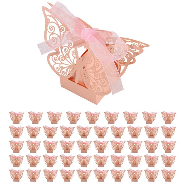 50Pcs Mariposa Caja de Favor la Boda Regalos Fiesta CumpleañOs Cajas Dulces (Rosa)