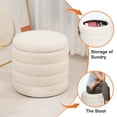 thumbnail image 5 of 19" Round Storage Ottoman Sherpa Foot Rest Footstool Upholstered Storage Stool Seat White, 5 of 9