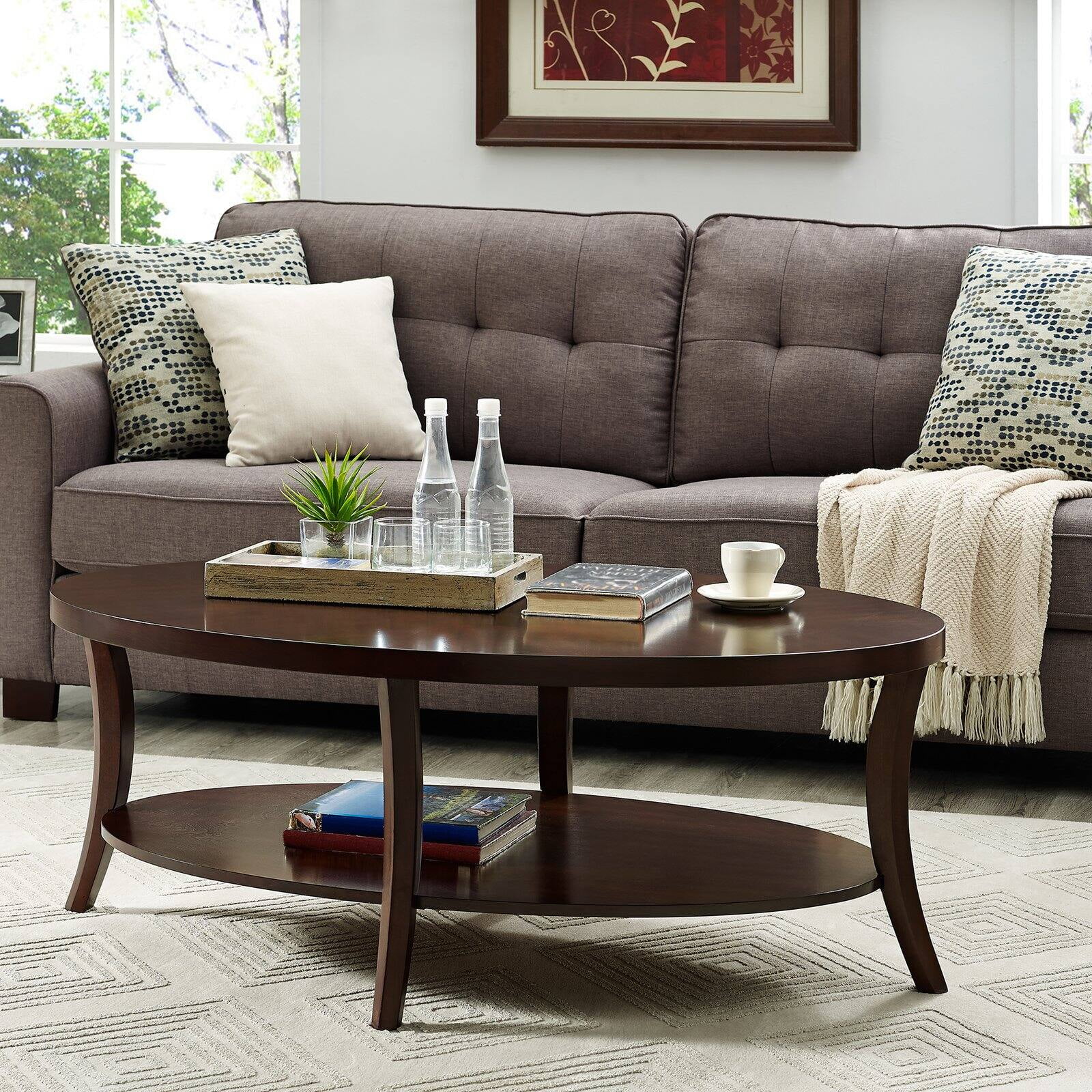 Roundhill Furniture Perth 3Pc Oval Coffee Table and End Table Set in Espresso