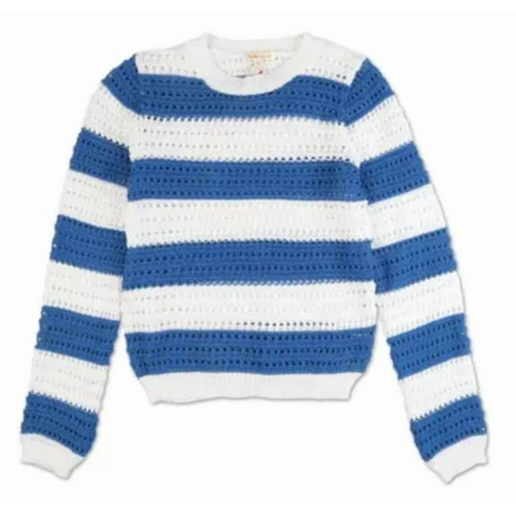 Girls Crocheted Openwork Striped Sweater SMALL