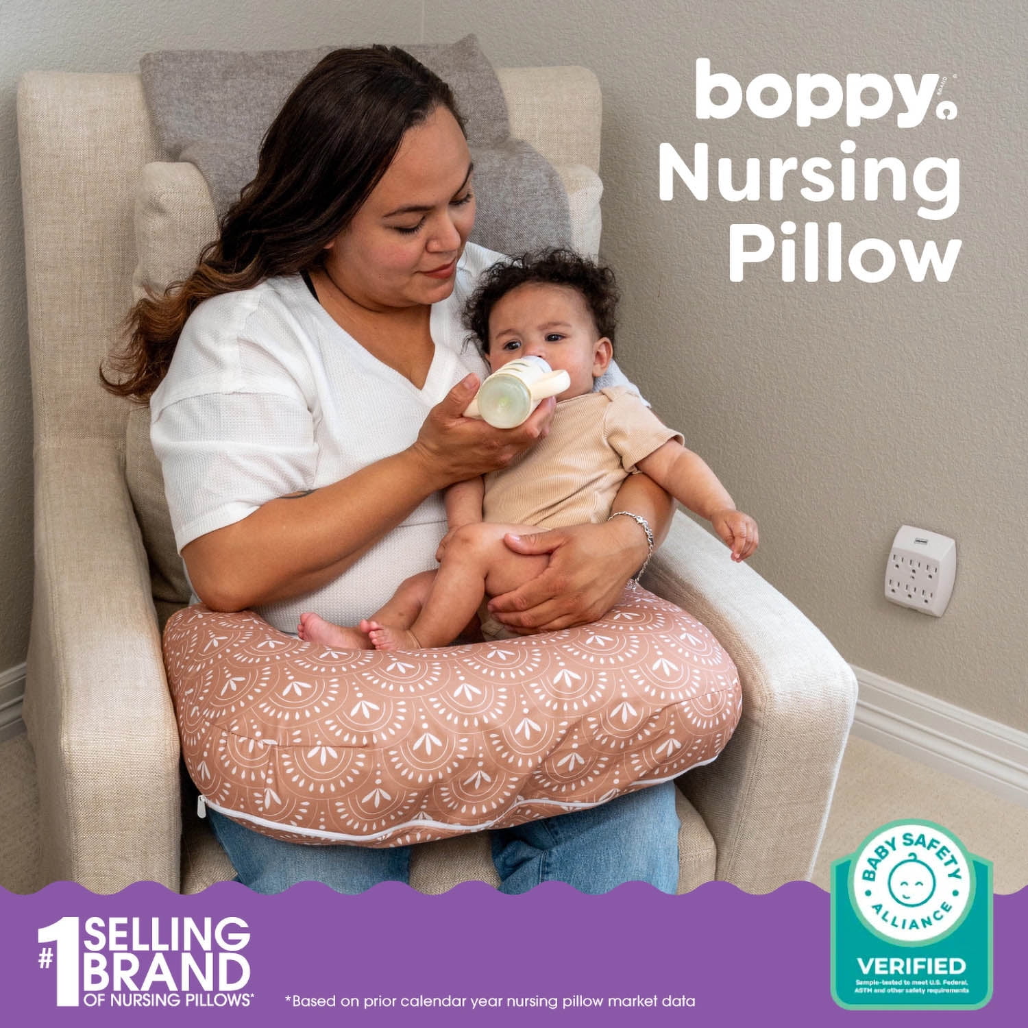 Boppy Nursing Pillow - Ergonomic Bottle & Breastfeeding Pillow with High, Firm, Large Area, Water-Repellant with Washable Cover;  Baby Safety Alliance Verified - Clay Boho Arches