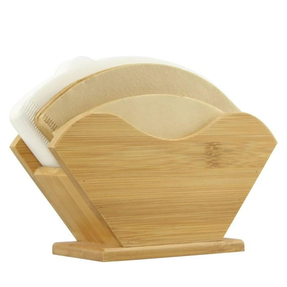 Bamboo Coffee Filter Holder, Renewable Stand Container Dispenser Rack Shelf for Square Cone-shaped and Flat-bottomed Pour Over Paper Filters