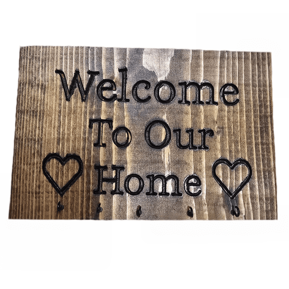 Welcome To Our Home - Wall Key Organizer with 5 Key Hooks – Rustic Farmhouse Wood Decor