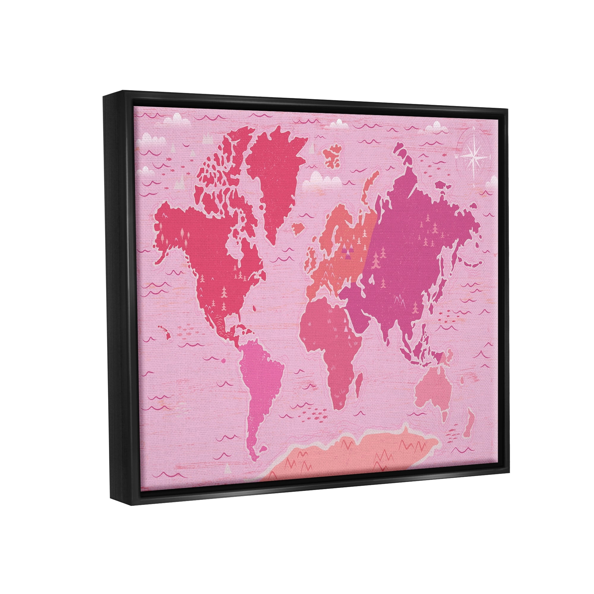 Stupell Industries Pink Tones World Map Atlas Countries Education Graphic Art Jet Black Floating Framed Canvas Print Wall Art, Design by Arrolynn Weiderhold