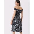 thumbnail image 3 of Unique Bargains Women's Off Shoulder Summer Sleeveless Floral Smocked Short Dress S Dark Blue, 3 of 6