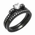 thumbnail image 2 of Couple Ring Set 3 PCS Womens Round Cut CZ Black IP Stainless Steel Wedding Ring Mens Two Tone Black Band- Size W6M8, 2 of 6