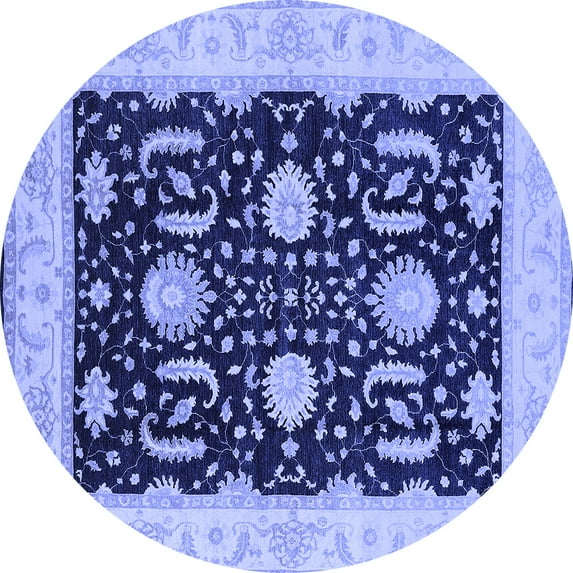 Ahgly Company Machine Washable Indoor Round Oriental Blue Industrial Area Rugs, 7' Round