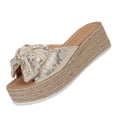 thumbnail image 2 of Xdegoge Espadrille Platform Sandals for Women Wedge Slides Slip On Peep Toe Cute Knotted Bowknot Decor Jute Sole Casual Summer Vacation Walking Footwear, 2 of 9