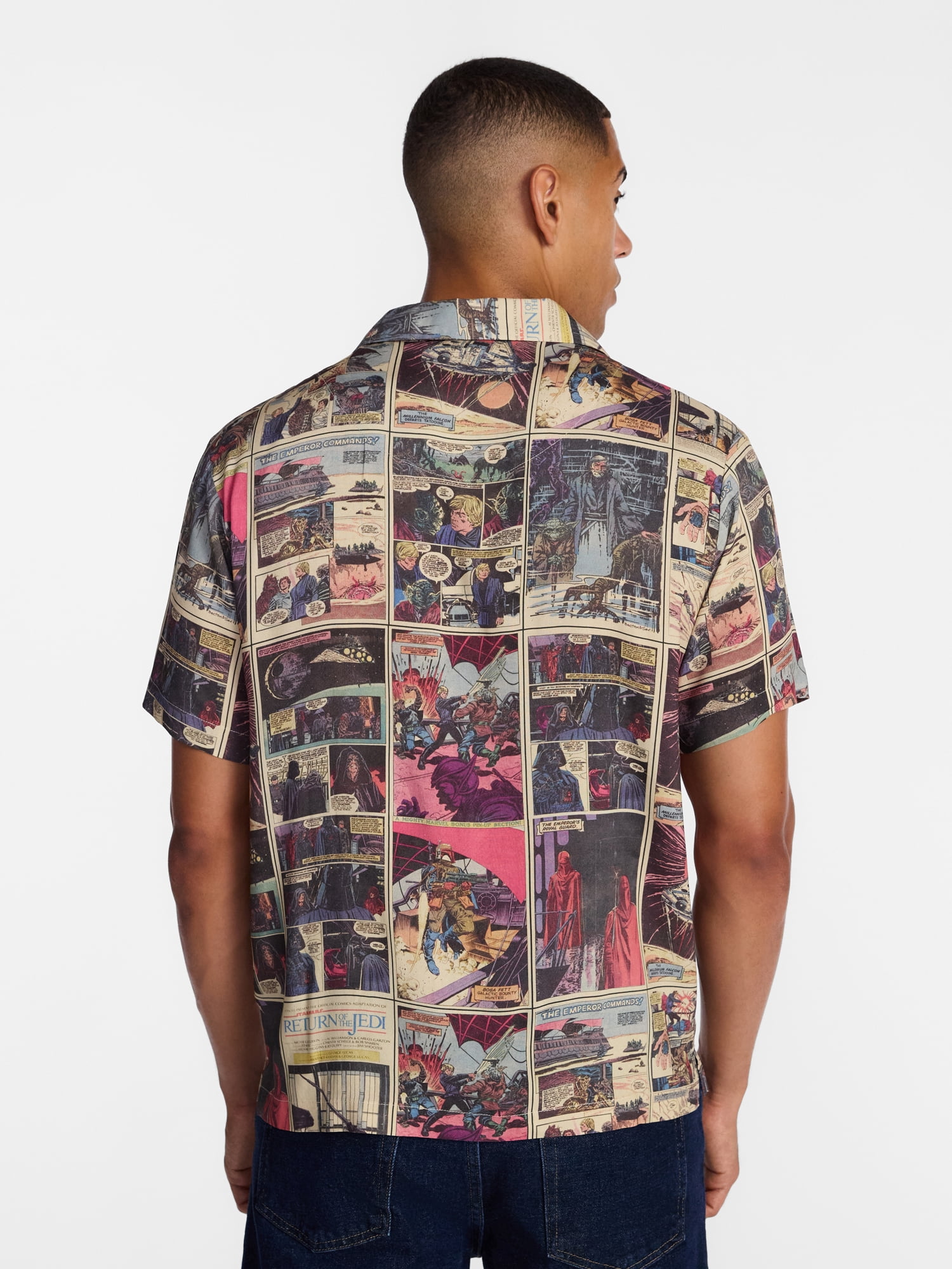 Star Wars Men's and Big Men's Comic Panels Graphic Button Up Shirt with Short Sleeves, Sizes S-4XL