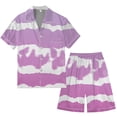 thumbnail image 3 of Men's Gradient Printed Satin Short Sleeve Button Up Pajama Loungewear Set for Comfortable Sleep and Relaxation at Home, 3 of 4