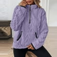thumbnail image 5 of Women's Winter Solid Color Half Zip Lapel Collar Jacquard Print Sweatshirt, Fleece Lined Pocket Hoodless Long Sleeve Pullover Top with Loose Fit Comfortable Fabric for Casual Daily Wear Purple L, 5 of 7