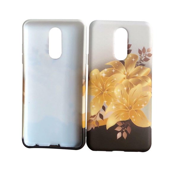 For LG Journey LTE L322DL / K30 2019 LM-X320 TPU 1-piece Flexible Skin Cover Phone Case Tempered Glass - TPU Yellow Gold Lily