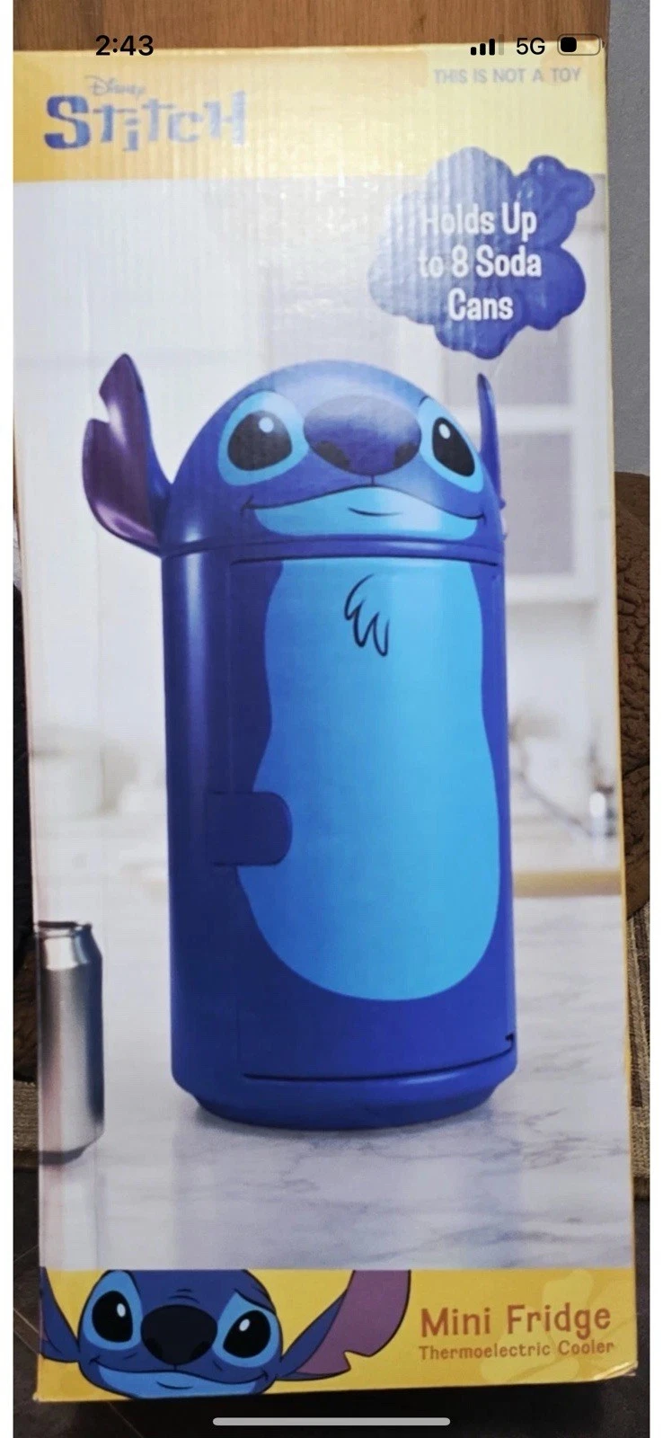 Disney Stitch 4L Mini Fridge, 6-Can Capacity Thermoelectric Cooler & Warmer, Blue - Compact Personal Refrigerator for Skincare, Beverages & Snacks