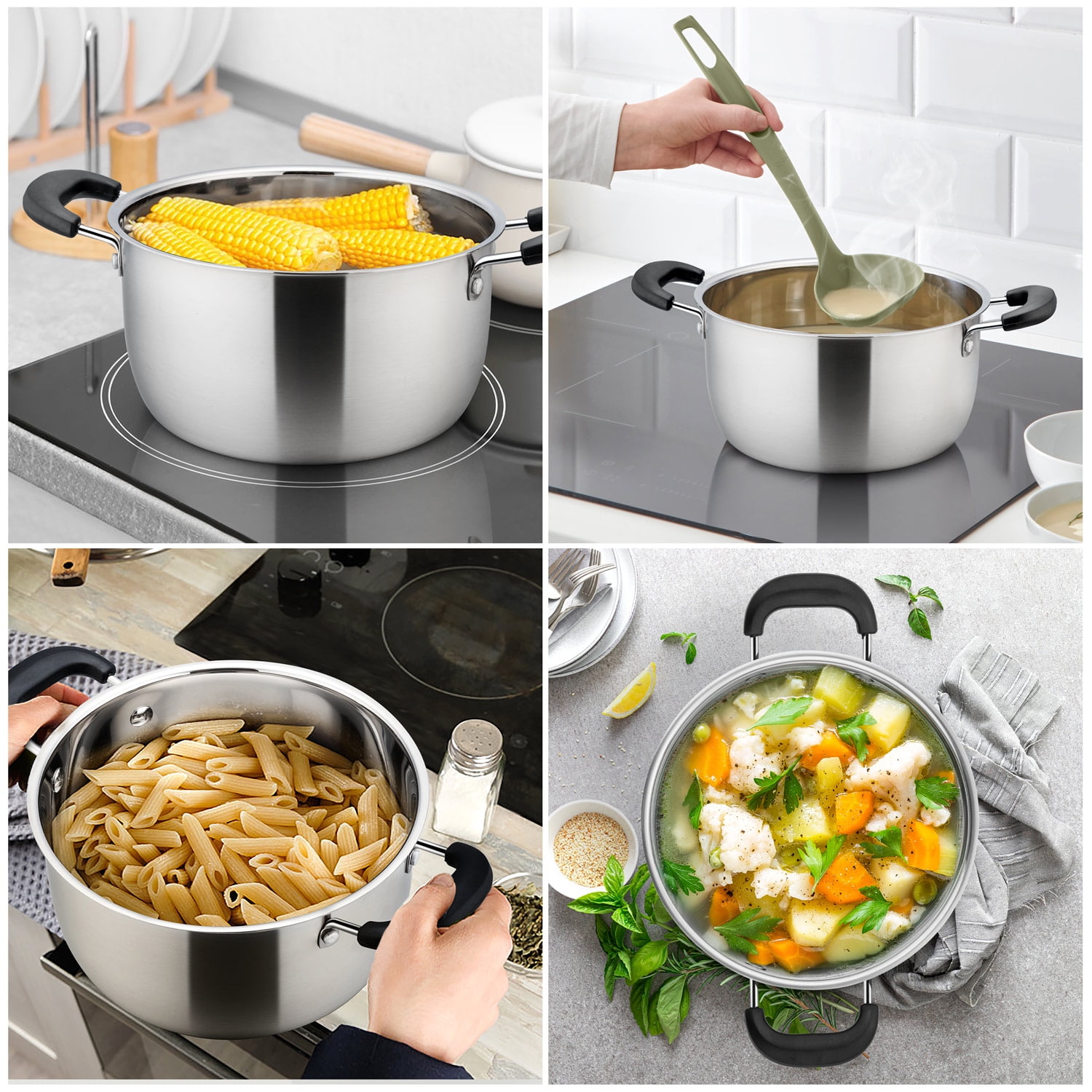 Walchoice 6 Quart Stockpot with Lid, Stainless Steel Pasta Soup Pot for Home Restaurant Hotel, Heat-proof & Double Handles, Size: 9 x 4.75, Clear