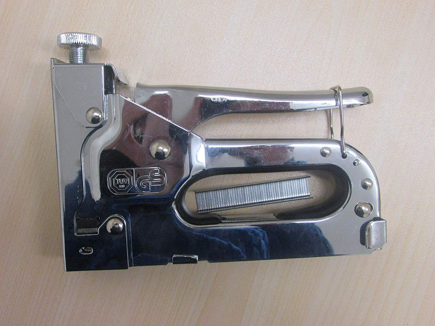 Heavy Duty Staple Gun in Metal-Chrome Finish with Quick-jam-Clear Mechanism and Safety Handle Lock - Home Office Construction Use