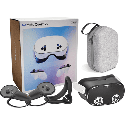 Meta Quest 3S 128GB All-In-One VR Headset for 2025-2026 Essential Holiday Bundle, Touch Controllers, 120Hz Display, 3D Audio, Face & Lens Covers,Controller Grips, Case+Protective covers