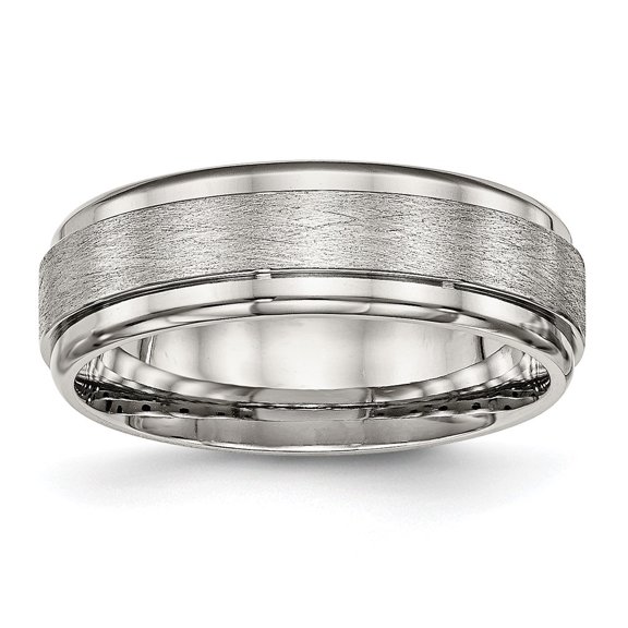 Auriga Fine Jewelry Stainless Steel Brushed and Polished 7 mm Ridged Edge Band for Women Size 10